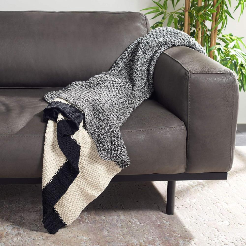 image:imageSAFAVIEH Home Collection Pyrus Modern BeigeDark Grey 50 x 60inch Decorative Throw Blanket