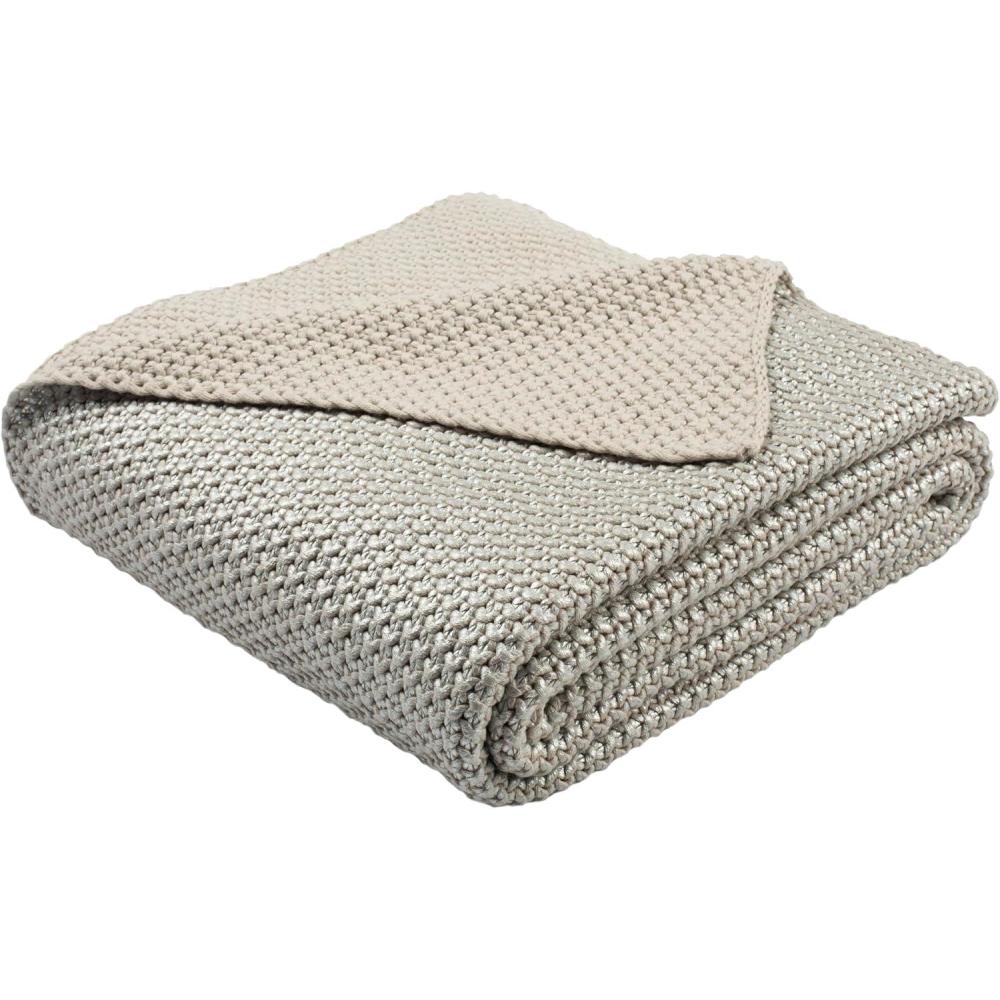 image:imageSAFAVIEH Tickled Grey Knit Throw Blanket Palewisper