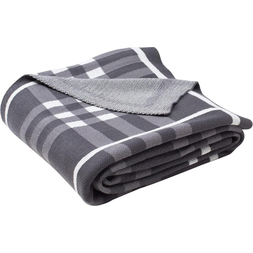 image:imageSAFAVIEH Unity Gingham Knit Throw Blanket Dark GreyMedium GreyIvory