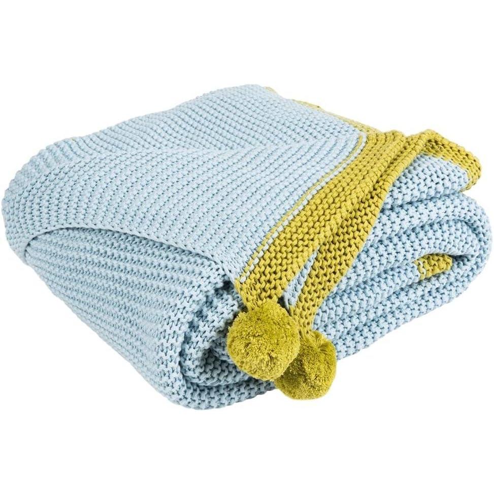 image:imageSafavieh Home Runi Sky Blue and Light Green Pom Pom Throw Blanket 50 x 60