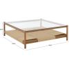 SAFAVIEH Couture – Gerard Square Coffee Table – Natural Solid Wood & Clear Glass Top – Ideal for Living Room, Family Room, 47″ W x 47″ D x 15″ H (SFV5784A)(Natural/Clear)