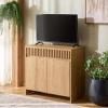 SAFAVIEH Furniture – Masa Media Stand for TVs up to 35″ – Oak 2-Door Modern Sideboard Storage Cabinet Console with Interior Shelf (MED3608A)(Oak)