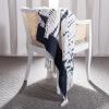 SAFAVIEH Home Arya Beige and Navy Fringe Throw Blanket, Beige/Navy, 50″ x 60″