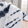 SAFAVIEH Home Arya Beige and Navy Fringe Throw Blanket, Beige/Navy, 50″ x 60″