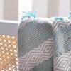 SAFAVIEH Home Billi Whimsy Beige and Teal Fringe Throw Blanket, Beige/Teal, 50″ x 60″