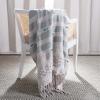 SAFAVIEH Home Billi Whimsy Beige and Teal Fringe Throw Blanket, Beige/Teal, 50″ x 60″