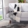 SAFAVIEH Home Collection Buruma Black/Beige 50 x 60-inch Modern Fringe Decorative Cotton Throw Blanket for Sofa Chaise Lounge Club Chair Living Room Bedroom