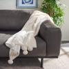 SAFAVIEH Home Collection Dalson Ivory Cotton 50 x 60-inch Pom Pom Sofa Chaise Lounge Club Chair Living Room Bedroom Decorative Throw Blanket(Ivory)