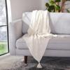 SAFAVIEH Home Collection Janie Ivory 50 x 60-inch Cable Knit Tassel Decorative Cotton Throw Blanket for Sofa Chaise Lounge Club Chair Living Room Bedroom