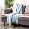 Safavieh Home Runi Sky Blue and Light Green Pom Pom Throw Blanket, 50″ x 60″