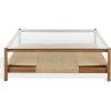 SAFAVIEH Couture – Gerard Square Coffee Table – Natural Solid Wood & Clear Glass Top – Ideal for Living Room, Family Room, 47″ W x 47″ D x 15″ H (SFV5784A)(Natural/Clear)