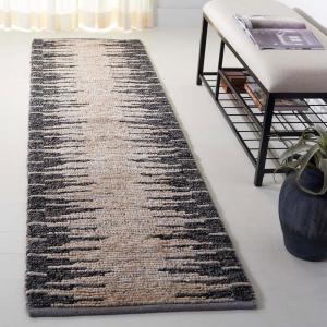 SAFAVIEH Area Rug 8×10 – Natural Fiber Collection – Large – Grey & Black, Handmade Wool & Jute, Farmhouse Style, Ideal for Living Room, Bedroom, Dining Space (NF953F)(Light Grey/Black)