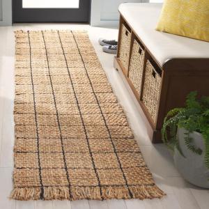 SAFAVIEH Area Rug 8×10 – Natural Fiber Collection – Large – Natural & Grey, Handmade Jute, Ideal for Living Room, Bedroom, Dining Space (NF602F)(Natural/Black)