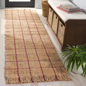 SAFAVIEH Area Rug 8×10 – Natural Fiber Collection – Large – Natural & Grey, Handmade Jute, Ideal for Living Room, Bedroom, Dining Space (NF602F)(Natural/Wine)