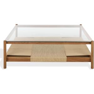 SAFAVIEH Couture – Gerard Square Coffee Table – Natural Solid Wood & Clear Glass Top – Ideal for Living Room, Family Room, 47″ W x 47″ D x 15″ H (SFV5784A)(Natural/Clear)