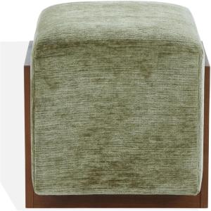 SAFAVIEH Couture – Norabeth Ottoman – Light Brown Chenille & Walnut Solid Wood – Fully Assembled – Ideal for Living Room, Bedroom, Entryway, 22″ W x 17.3″ D x 18″ H (SFV4885A)(Green/Walnut)