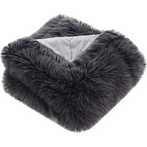 SAFAVIEH Faux Grey Shadow Fox Throw Collection, Standard(Dark Grey)