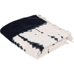 SAFAVIEH Home Arya Beige and Navy Fringe Throw Blanket, Beige/Navy, 50″ x 60″