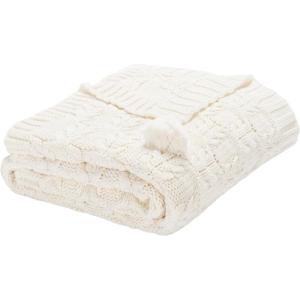 SAFAVIEH Home Collection Janie Ivory 50 x 60-inch Cable Knit Tassel Decorative Cotton Throw Blanket for Sofa Chaise Lounge Club Chair Living Room Bedroom