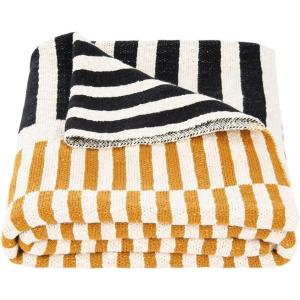 SAFAVIEH Home Collection Lupin Mustard/Beige/Black Cotton 50 x 60-inch Stripe Sofa Chaise Lounge Club Chair Living Room Bedroom Decorative Throw Blanket THR231A-5060