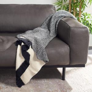 SAFAVIEH Home Collection Pyrus Modern Beige/Dark Grey 50 x 60-inch Decorative Throw Blanket