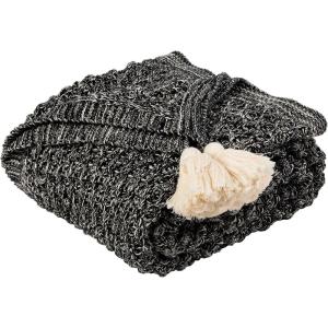 SAFAVIEH Home Pennie Black and Natural Knit Tassel Throw Blanket