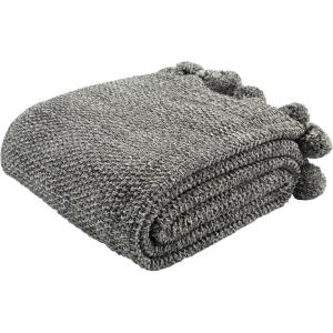 SAFAVIEH Pom Knit Throw Blanket, Dark Grey/Natural