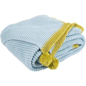 Safavieh Home Runi Sky Blue and Light Green Pom Pom Throw Blanket, 50″ x 60″