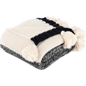 Safavieh Home Tensley Black and Natural Tassel Throw Blanket, 50″ x 60″