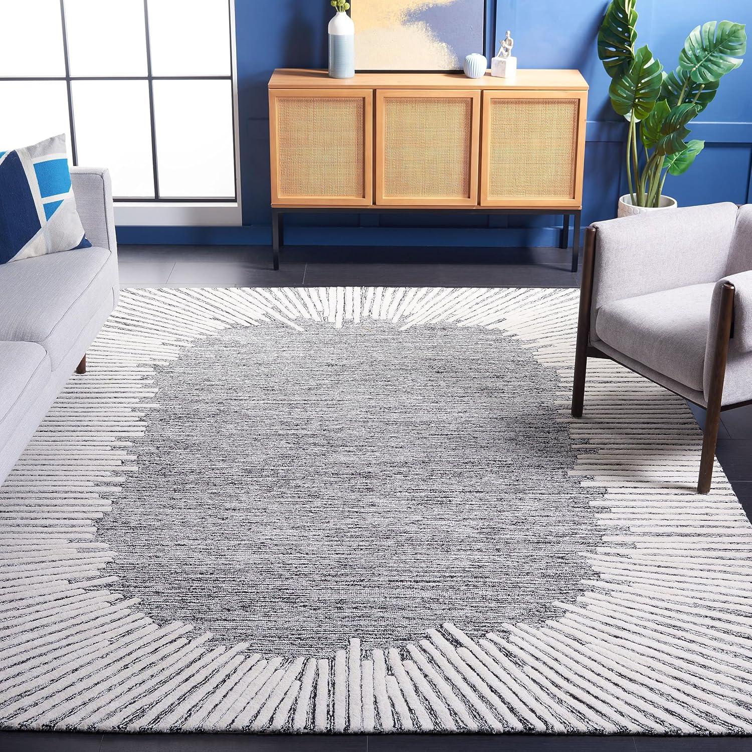 image:imageSAFAVIEH Abstract Collection Area Rug 5 x 8 Black amp Ivory Handmade Wool Ideal for High Traffic Areas in Living Room Bedroom ABT478ZBlackIvory