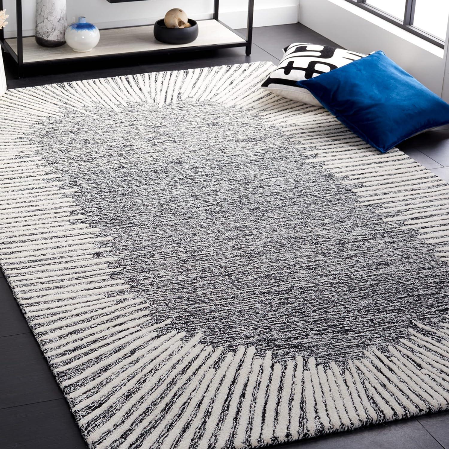 image:imageSAFAVIEH Abstract Collection Area Rug 5 x 8 Black amp Ivory Handmade Wool Ideal for High Traffic Areas in Living Room Bedroom ABT478ZBlackIvory