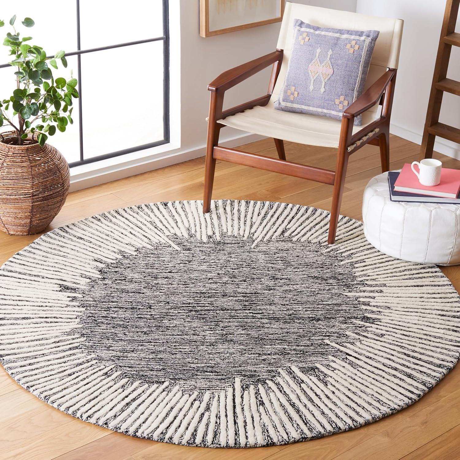 image:imageSAFAVIEH Abstract Collection Area Rug 5 x 8 Black amp Ivory Handmade Wool Ideal for High Traffic Areas in Living Room Bedroom ABT478ZBlackIvory