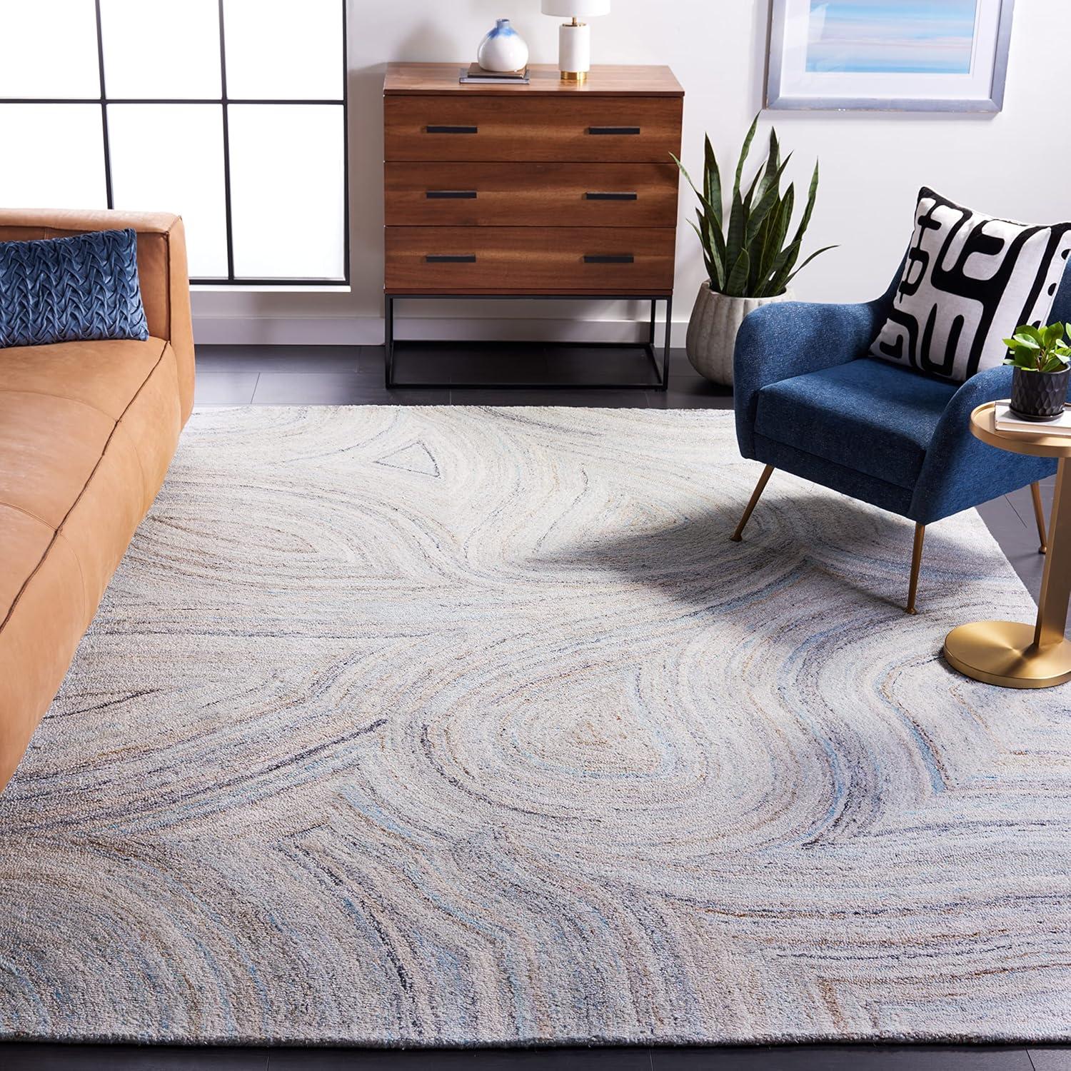 image:imageSAFAVIEH Area Rug 8x10 Abstract Collection Large Beige amp Blue Handmade Wool Ideal for Living Room Bedroom Office Dining Space ABT147MBeigeBlue