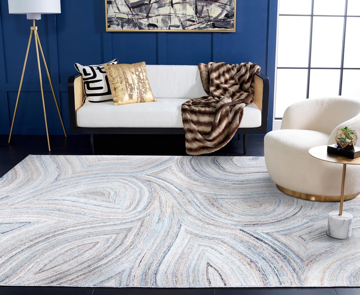 image:imageSAFAVIEH Area Rug 8x10 Abstract Collection Large Beige amp Blue Handmade Wool Ideal for Living Room Bedroom Office Dining Space ABT147MBeigeBlue