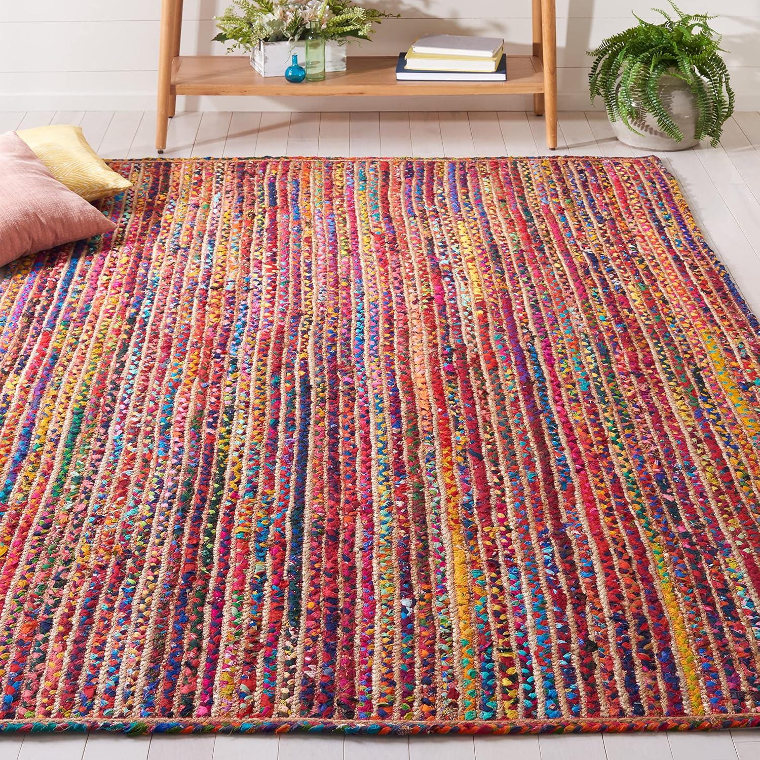 image:imageSAFAVIEH Area Rug 8x10 Braided Collection Large Natural amp Multi Handmade Cotton Ideal for Living Room Bedroom Office Dining Space BRD262BNaturalMulti