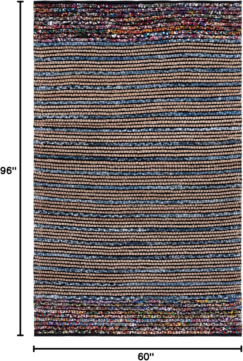 image:imageSAFAVIEH Area Rug 8x10 Cape Cod Collection Large Natural amp Blue Handmade Jute amp Cotton Ideal for Living Room Bedroom Office Dining Space CAP369ANaturalBlue