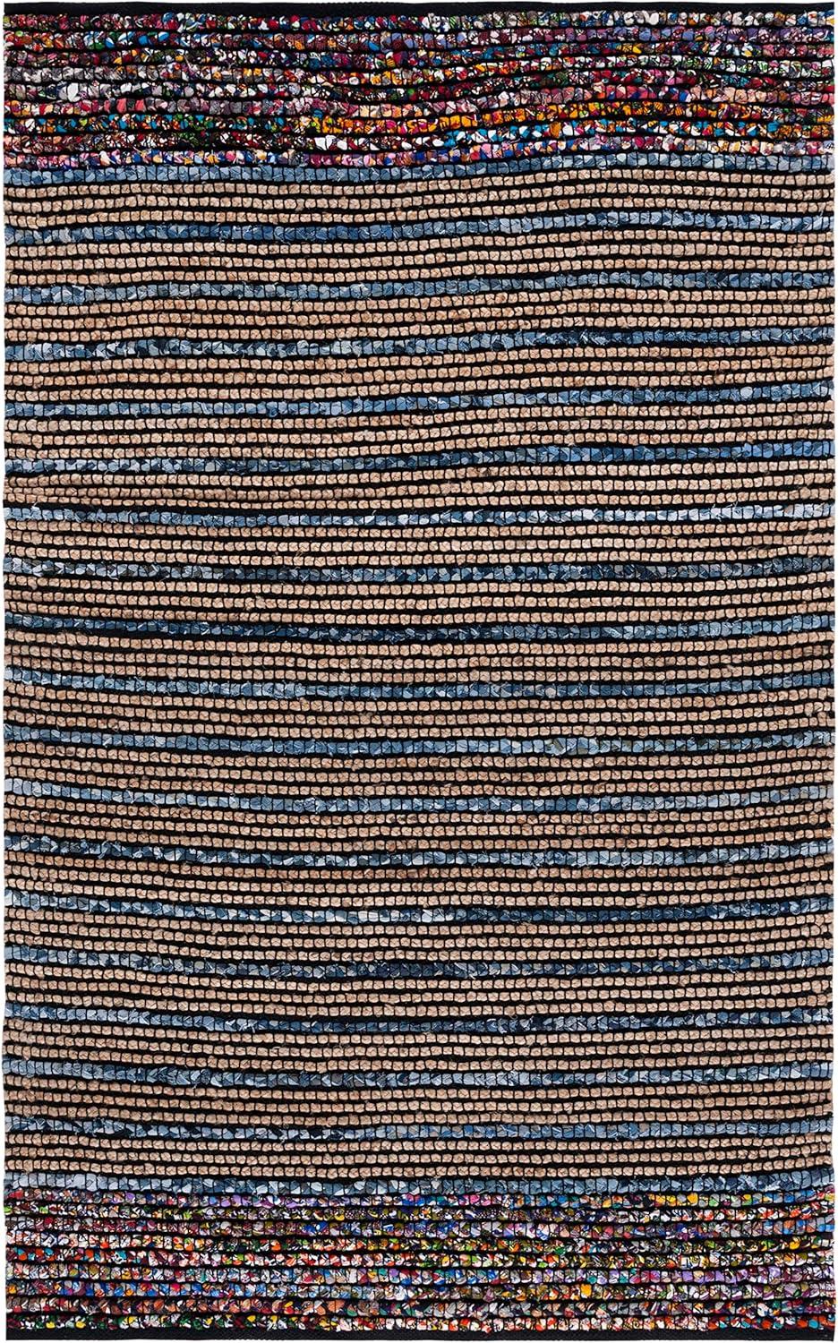 image:imageSAFAVIEH Area Rug 8x10 Cape Cod Collection Large Natural amp Blue Handmade Jute amp Cotton Ideal for Living Room Bedroom Office Dining Space CAP369ANaturalBlue