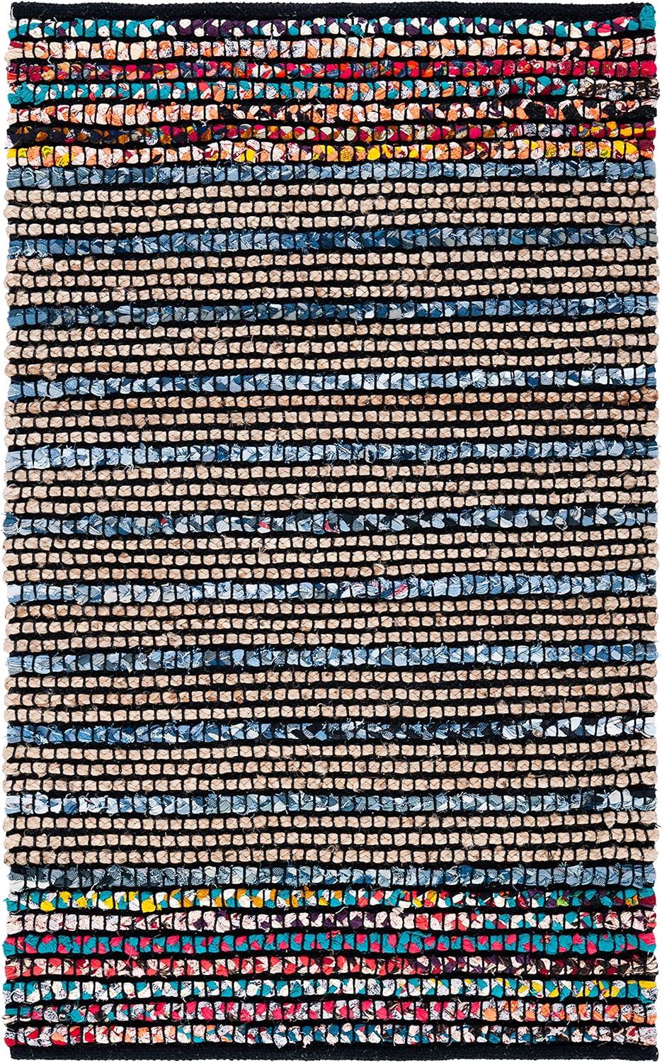 image:imageSAFAVIEH Area Rug 8x10 Cape Cod Collection Large Natural amp Blue Handmade Jute amp Cotton Ideal for Living Room Bedroom Office Dining Space CAP369ANaturalBlue