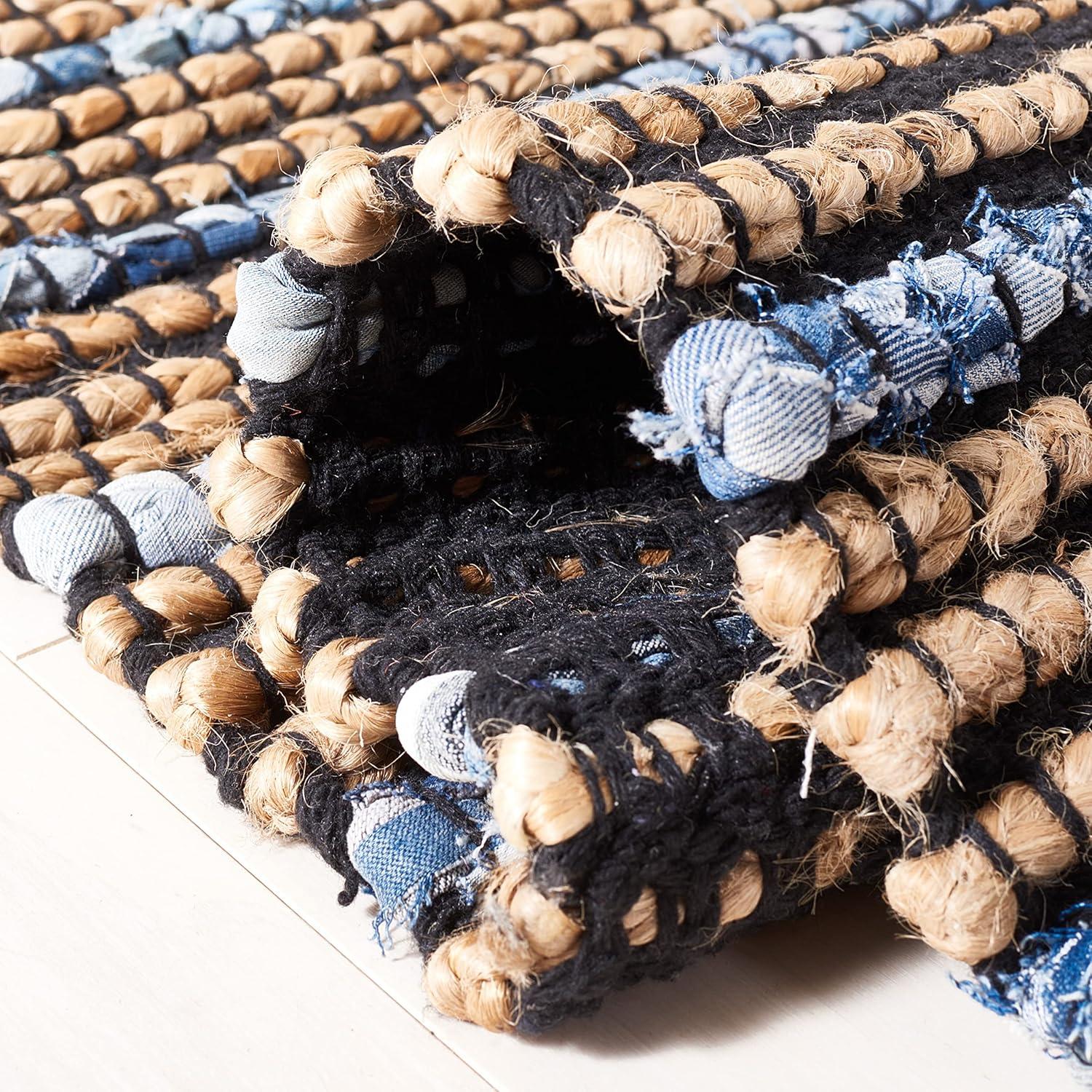 image:imageSAFAVIEH Area Rug 8x10 Cape Cod Collection Large Natural amp Blue Handmade Jute amp Cotton Ideal for Living Room Bedroom Office Dining Space CAP369ANaturalBlue