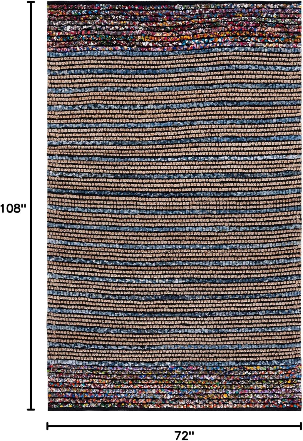 image:imageSAFAVIEH Area Rug 8x10 Cape Cod Collection Large Natural amp Blue Handmade Jute amp Cotton Ideal for Living Room Bedroom Office Dining Space CAP369ANaturalBlue