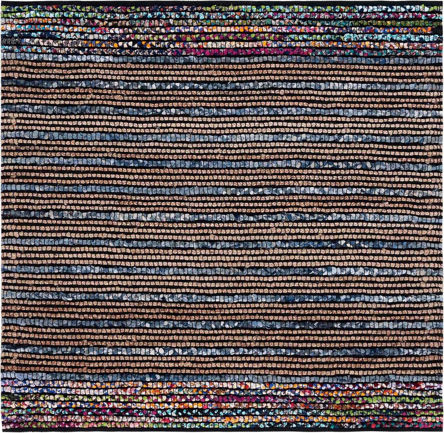 image:imageSAFAVIEH Area Rug 8x10 Cape Cod Collection Large Natural amp Blue Handmade Jute amp Cotton Ideal for Living Room Bedroom Office Dining Space CAP369ANaturalBlue