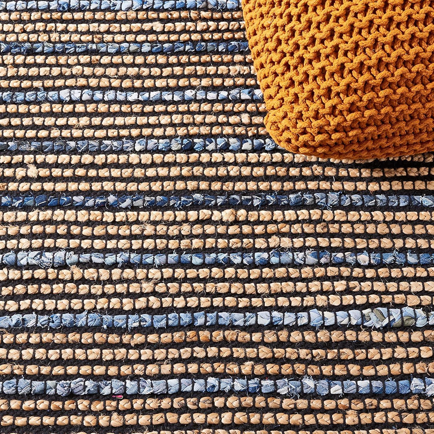image:imageSAFAVIEH Area Rug 8x10 Cape Cod Collection Large Natural amp Blue Handmade Jute amp Cotton Ideal for Living Room Bedroom Office Dining Space CAP369ANaturalBlue