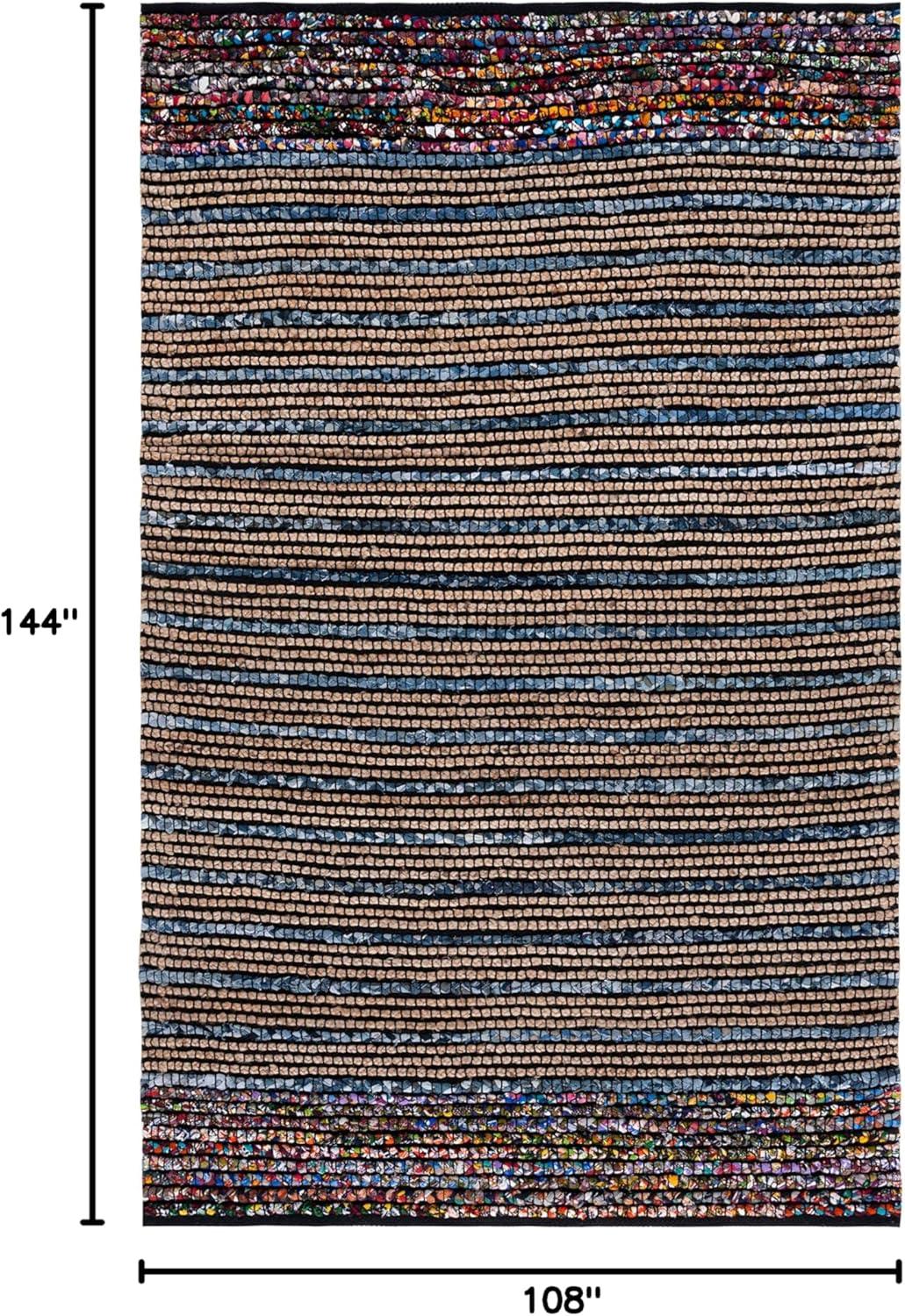image:imageSAFAVIEH Area Rug 8x10 Cape Cod Collection Large Natural amp Blue Handmade Jute amp Cotton Ideal for Living Room Bedroom Office Dining Space CAP369ANaturalBlue