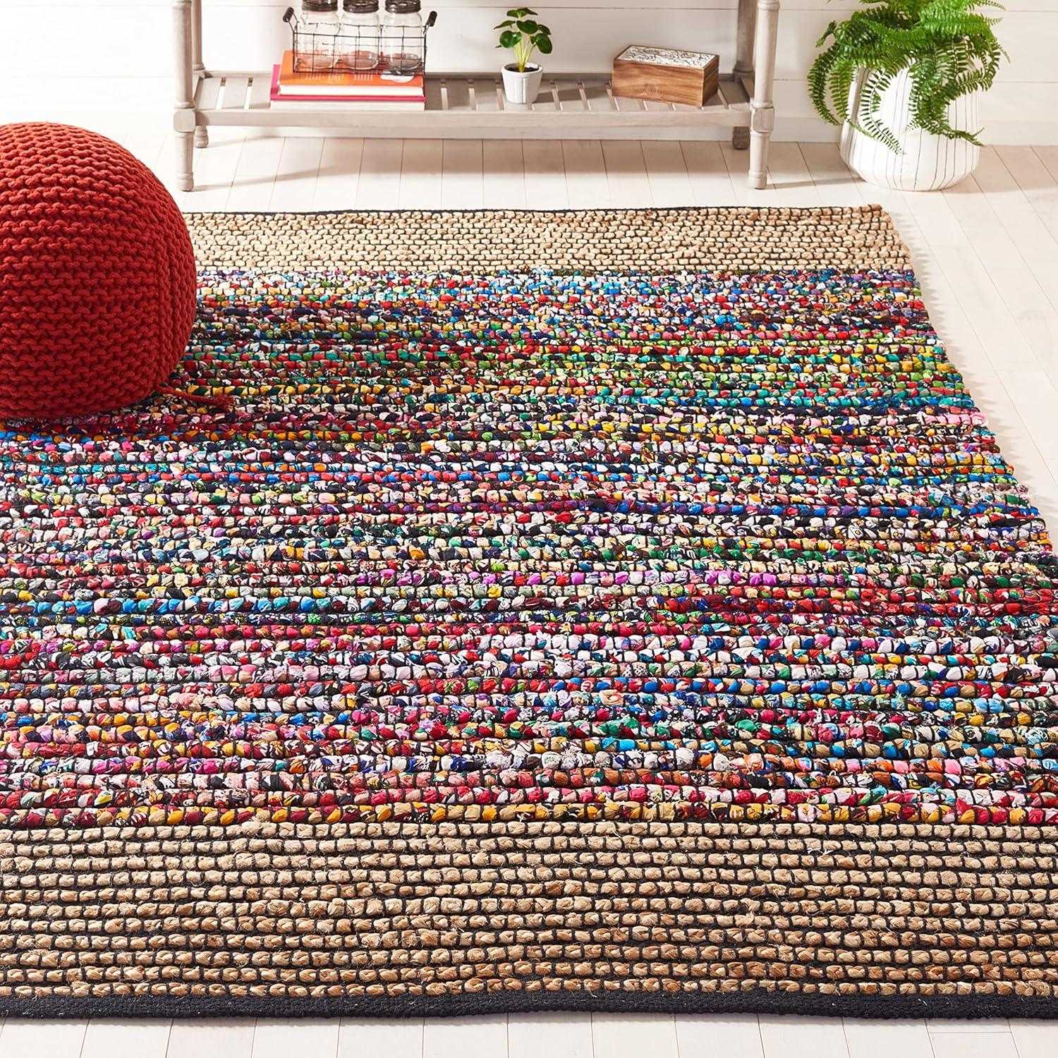image:imageSAFAVIEH Area Rug 8x10 Cape Cod Collection Large Natural amp Blue Handmade Jute amp Cotton Ideal for Living Room Bedroom Office Dining Space CAP370ANaturalBlue