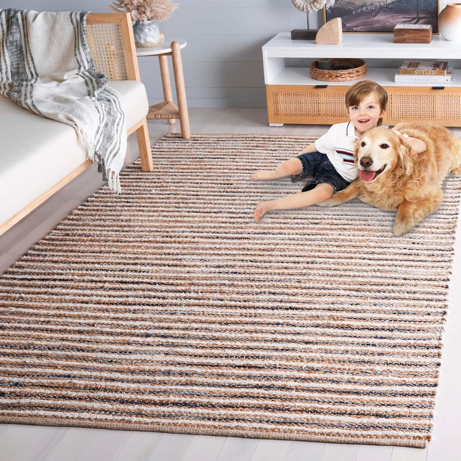 image:imageSAFAVIEH Area Rug 8x10 Cape Cod Collection Large Natural amp Green Geometric Design Ideal for Living Room Bedroom Office Dining Space CAP151YNaturalNavy
