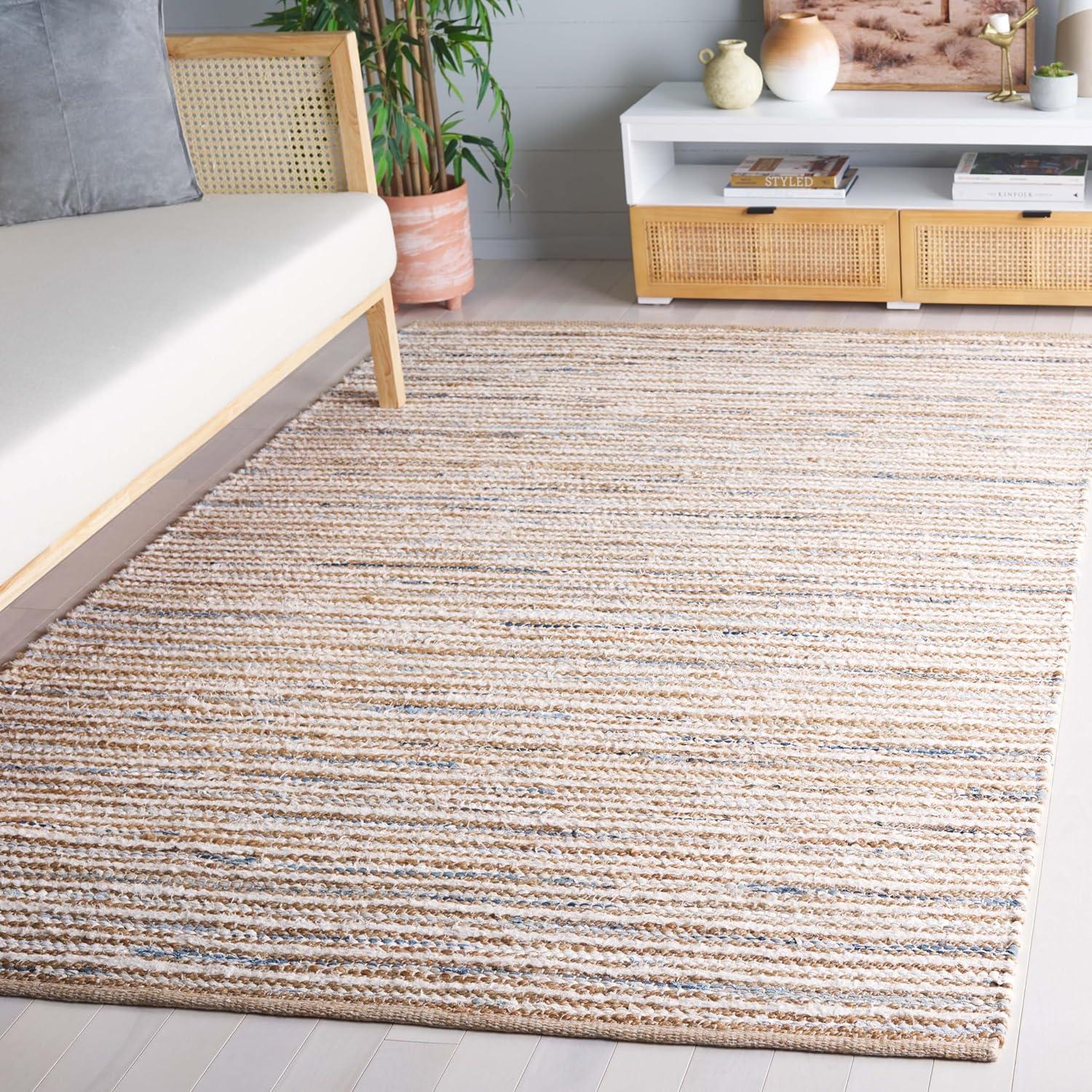 image:imageSAFAVIEH Area Rug 8x10 Cape Cod Collection Large Natural amp Green Geometric Design Ideal for Living Room Bedroom Office Dining Space CAP151YNaturalLight Blue