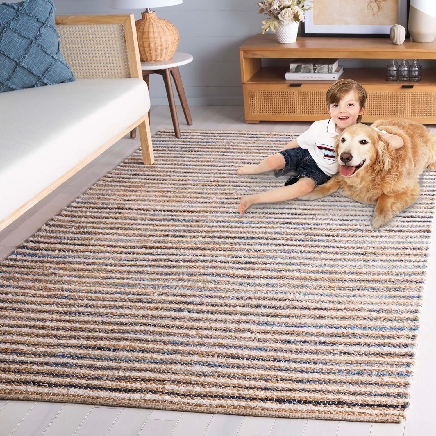 image:imageSAFAVIEH Area Rug 8x10 Cape Cod Collection Large Natural amp Green Geometric Design Ideal for Living Room Bedroom Office Dining Space CAP151YNaturalBlue