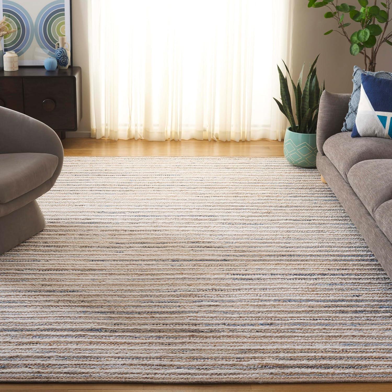 image:imageSAFAVIEH Area Rug 8x10 Cape Cod Collection Large Natural amp Green Geometric Design Ideal for Living Room Bedroom Office Dining Space CAP151YNaturalLight Blue