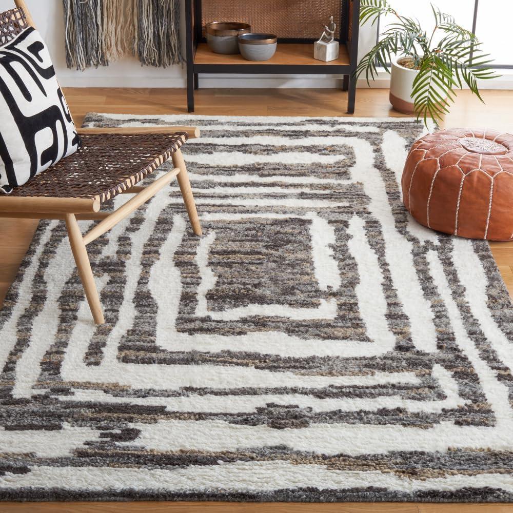 image:imageSAFAVIEH Area Rug 8x10 Casablanca Collection Large Ivory amp Grey HandKnotted New Zealand Wool Ideal for Living Room Bedroom Dining Space CSB541FIvoryCharcoal