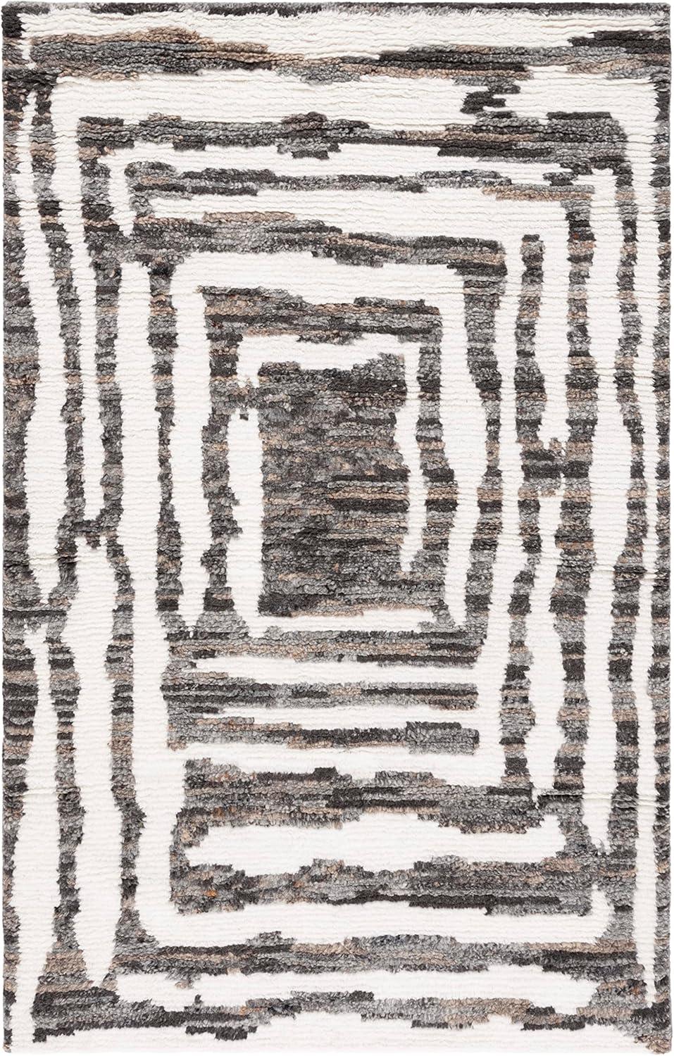 image:imageSAFAVIEH Area Rug 8x10 Casablanca Collection Large Ivory amp Grey HandKnotted New Zealand Wool Ideal for Living Room Bedroom Dining Space CSB541FIvoryCharcoal